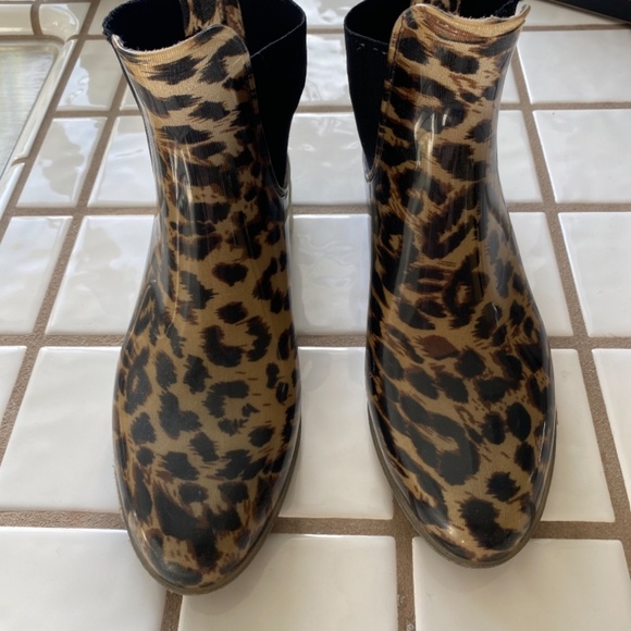 J Crew Chelsea Leopard Print Ankle Rain Boots Size 10 - Picture 3 of 6